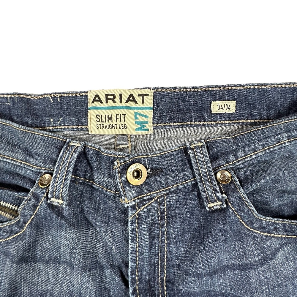 Ariat M7 Mens Slim Straight Fit Jeans Blue Medium Wash Cotton 34x32 Cowboy